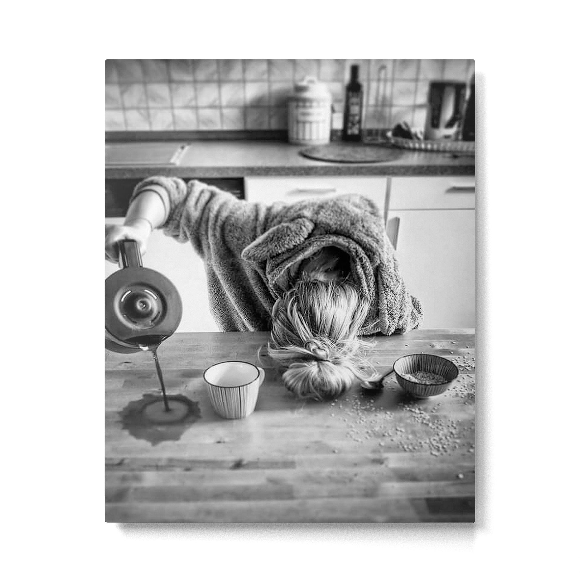 First I Drink the Coffee, Then I do the Stuff - hangover black and white photograph / photography Metal Print | TeksDecor