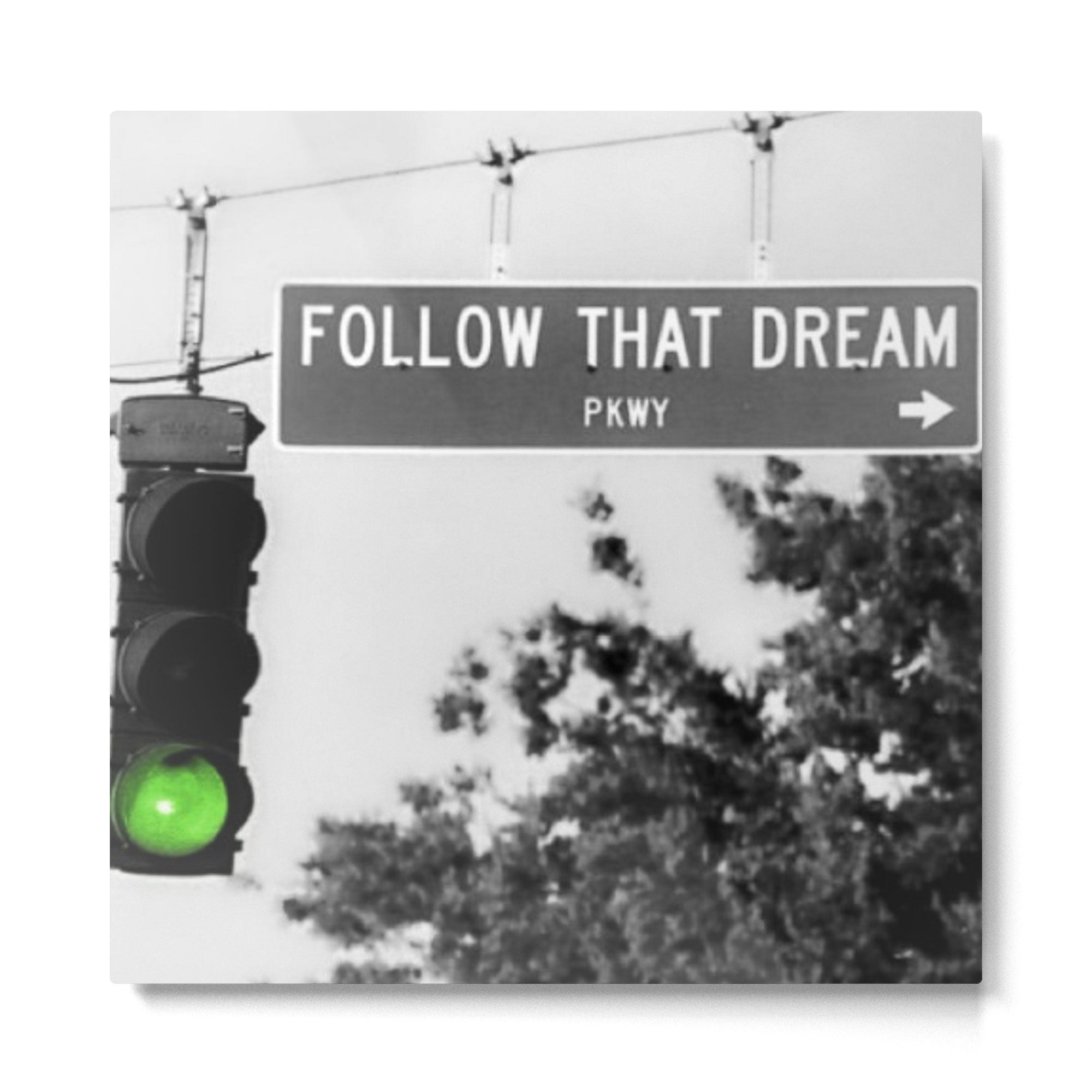 Follow That Dream Parkway black and white inspirational photograph / art photography Metal Print | TeksDecor
