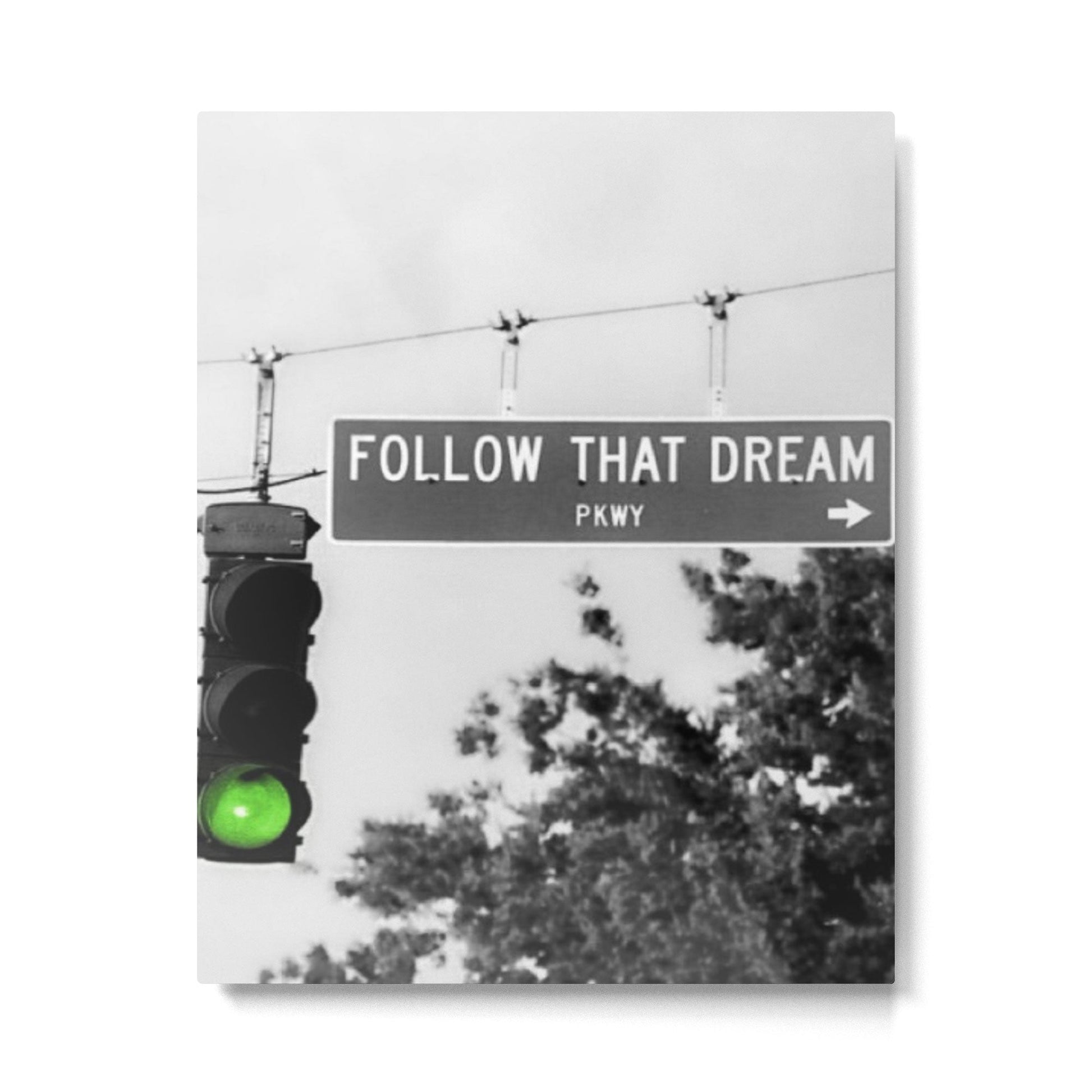 Follow That Dream Parkway black and white inspirational photograph / art photography Metal Print | TeksDecor