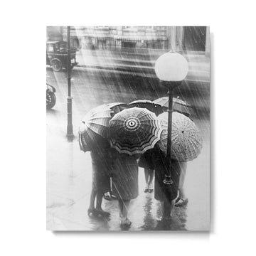 Friends in the Rain with Umbrellas black and white photography Metal Print | TeksDecor