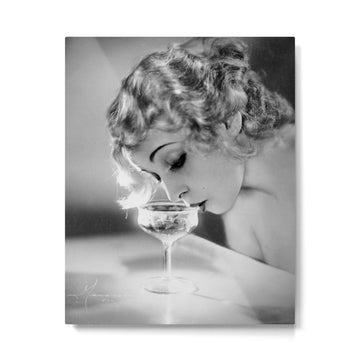 Jazz Age Blond Sipping Champagne black and white photograph / photography Metal Print | TeksDecor