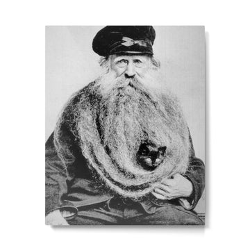 Kitten in the Beard of Old Man black and white photograph Metal Print | TeksDecor