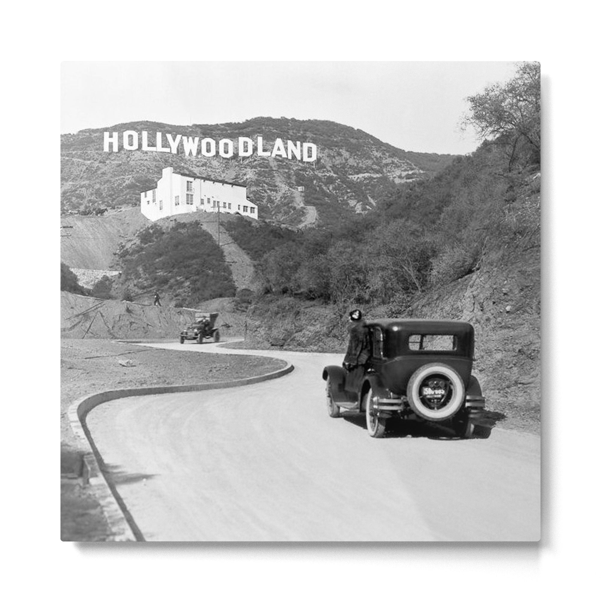 Old Hollywood sign Hollywoodland black and white photograph Metal Print | TeksDecor