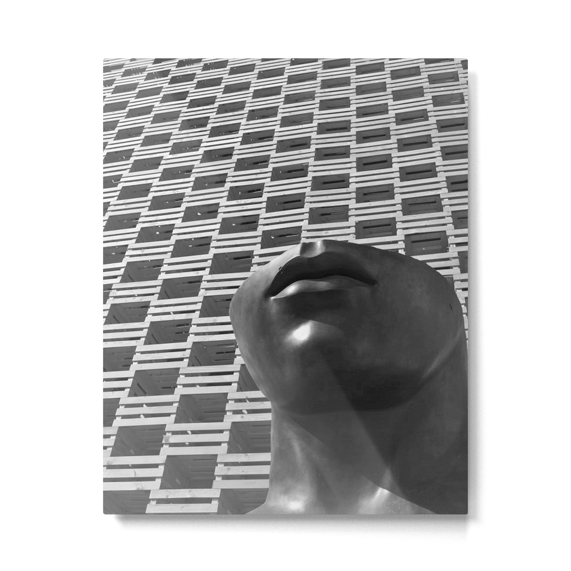 Pieces of You, Stark Modern Architecture and Male Sculpture black and white art photography Metal Print | TeksDecor