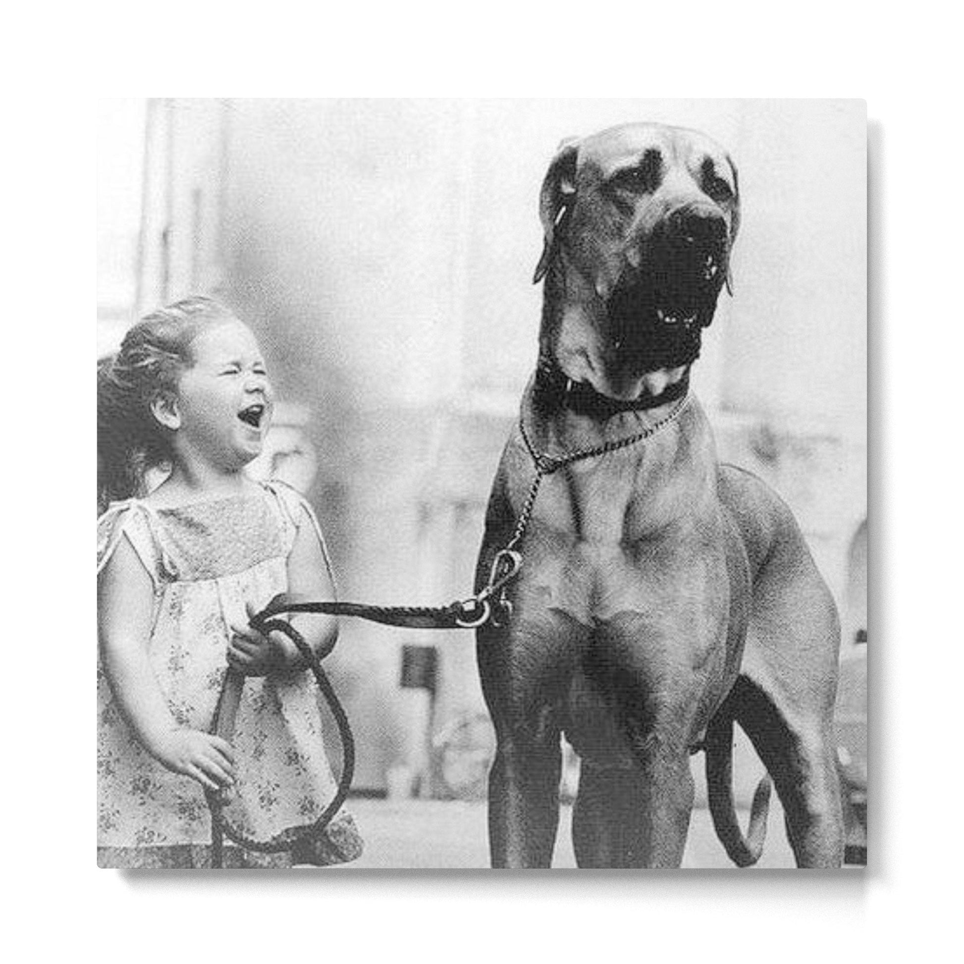 The Happiness of Little Girls and Great Danes black and white photograph Metal Print | TeksDecor