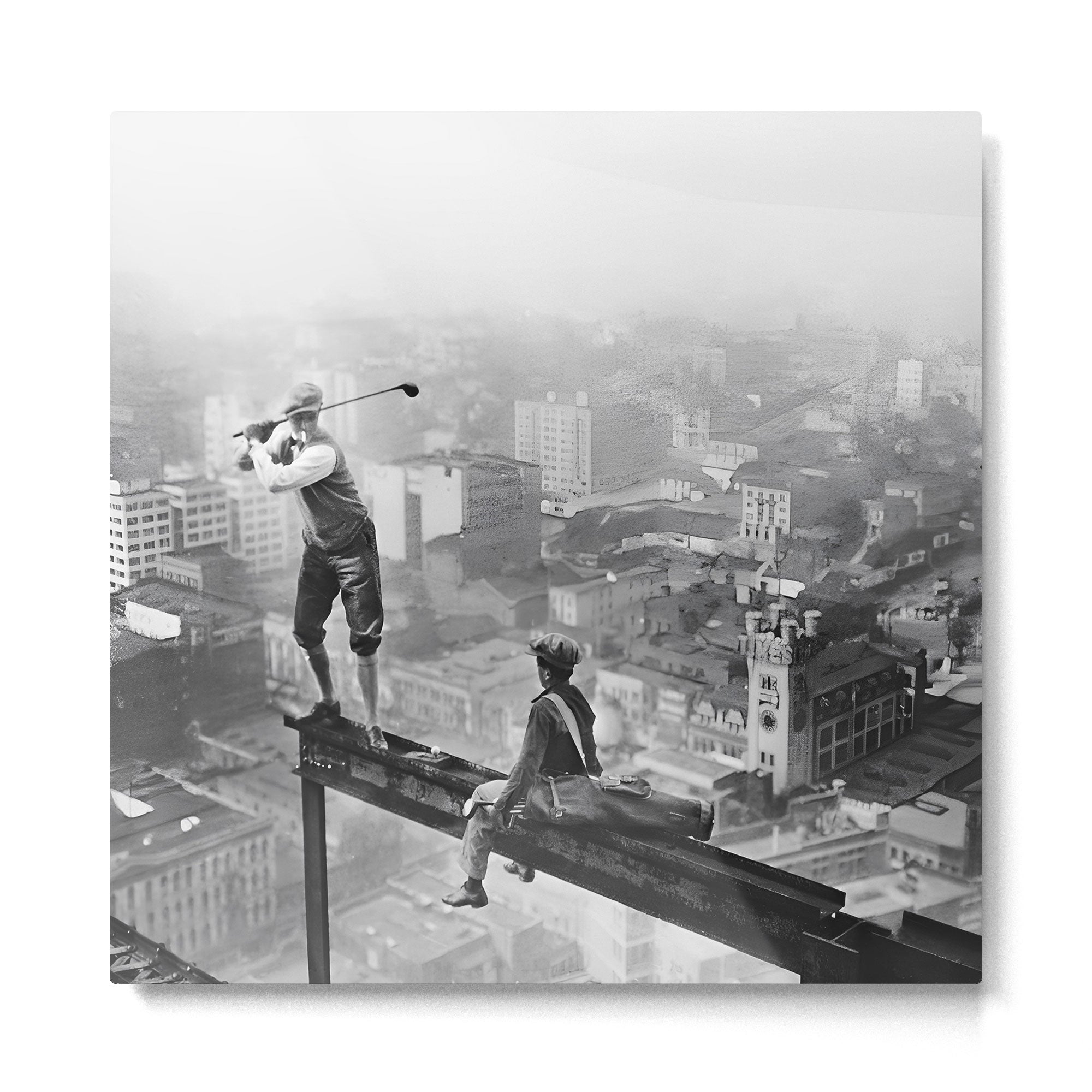 Tough Par Four - Golf Game at 1000 feet black and white photograph Metal Print | TeksDecor
