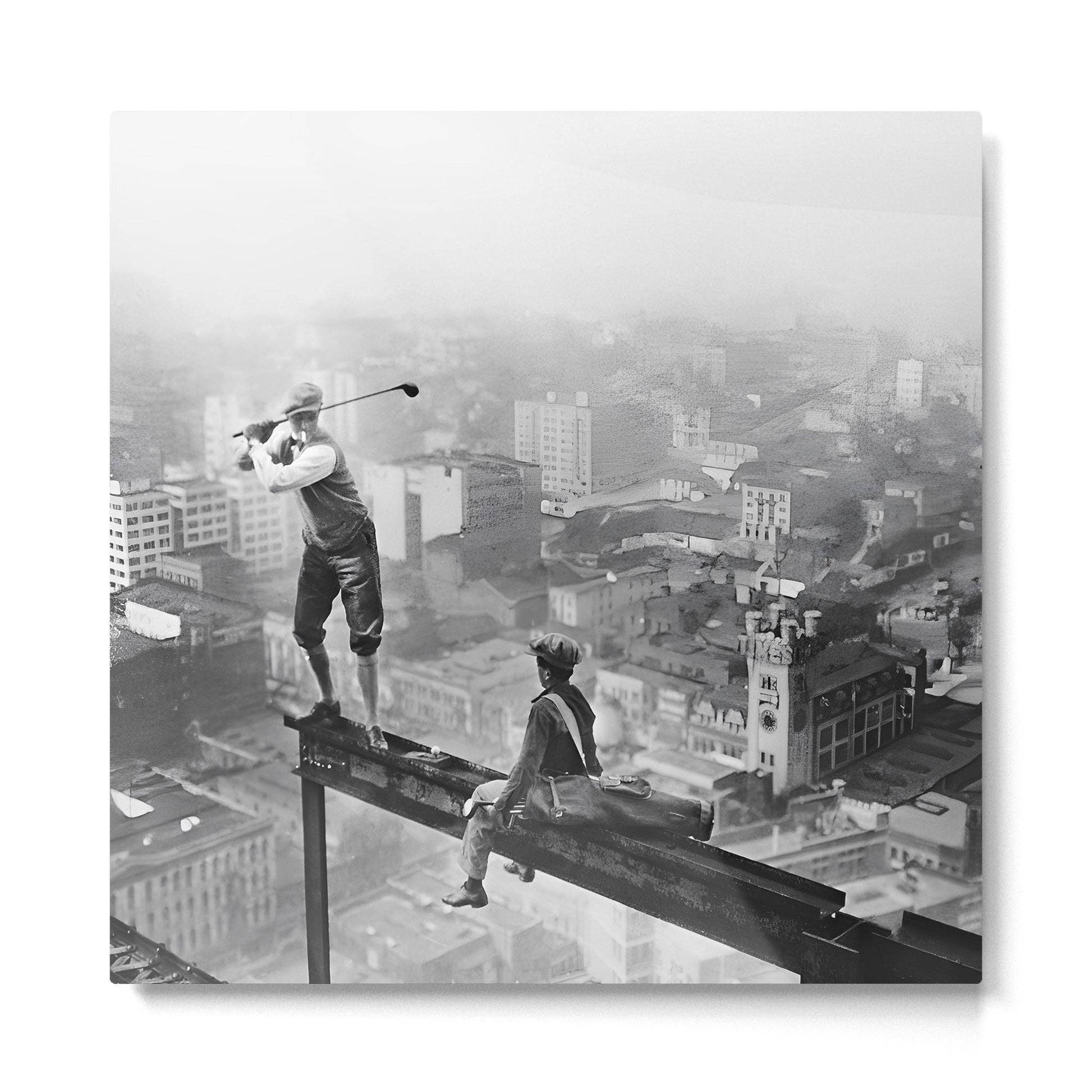 Tough Par Four - Golf Game at 1000 feet black and white photograph Metal Print | TeksDecor