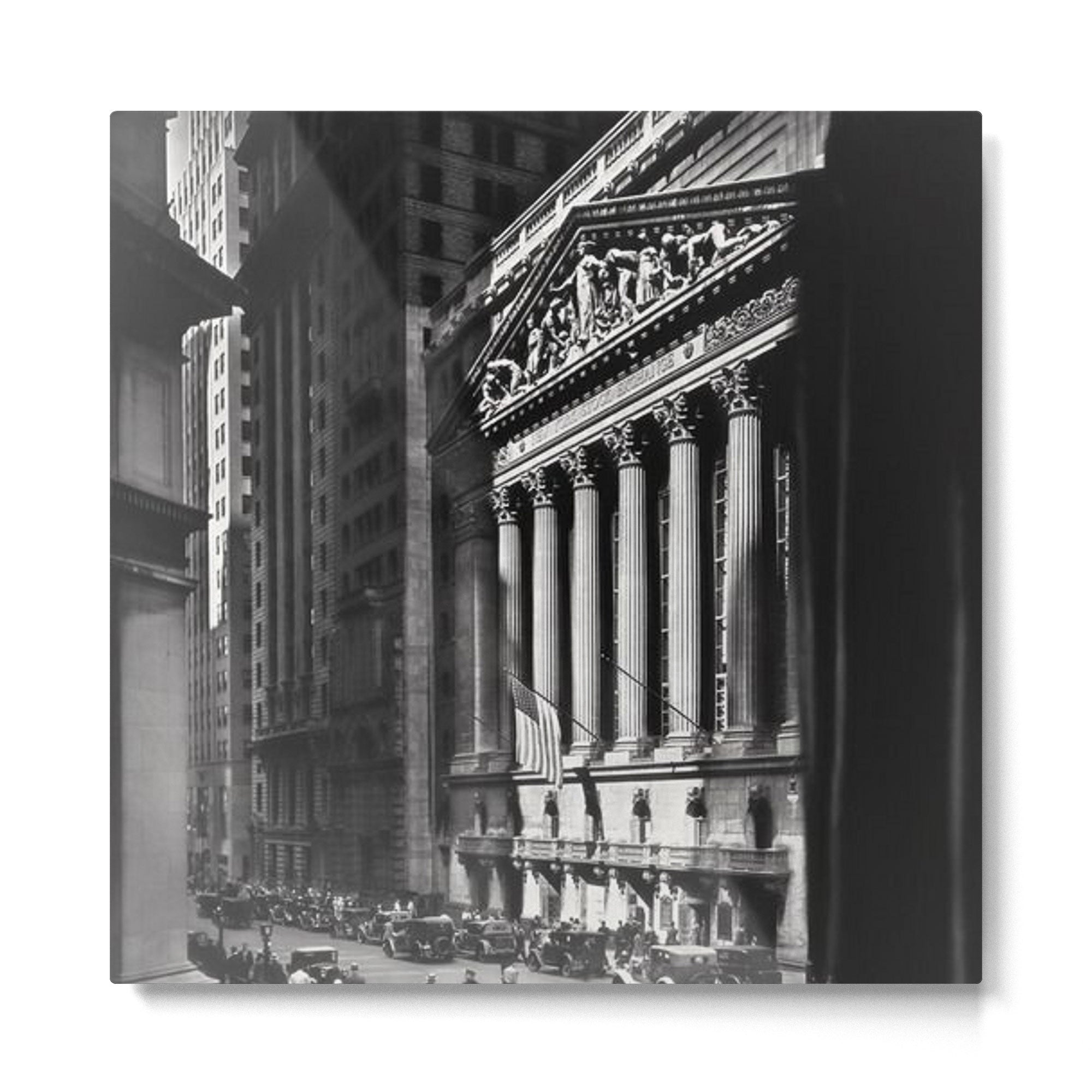 Wall Street, Stock Exchange, New York, New York black and white photograph Metal Print | TeksDecor