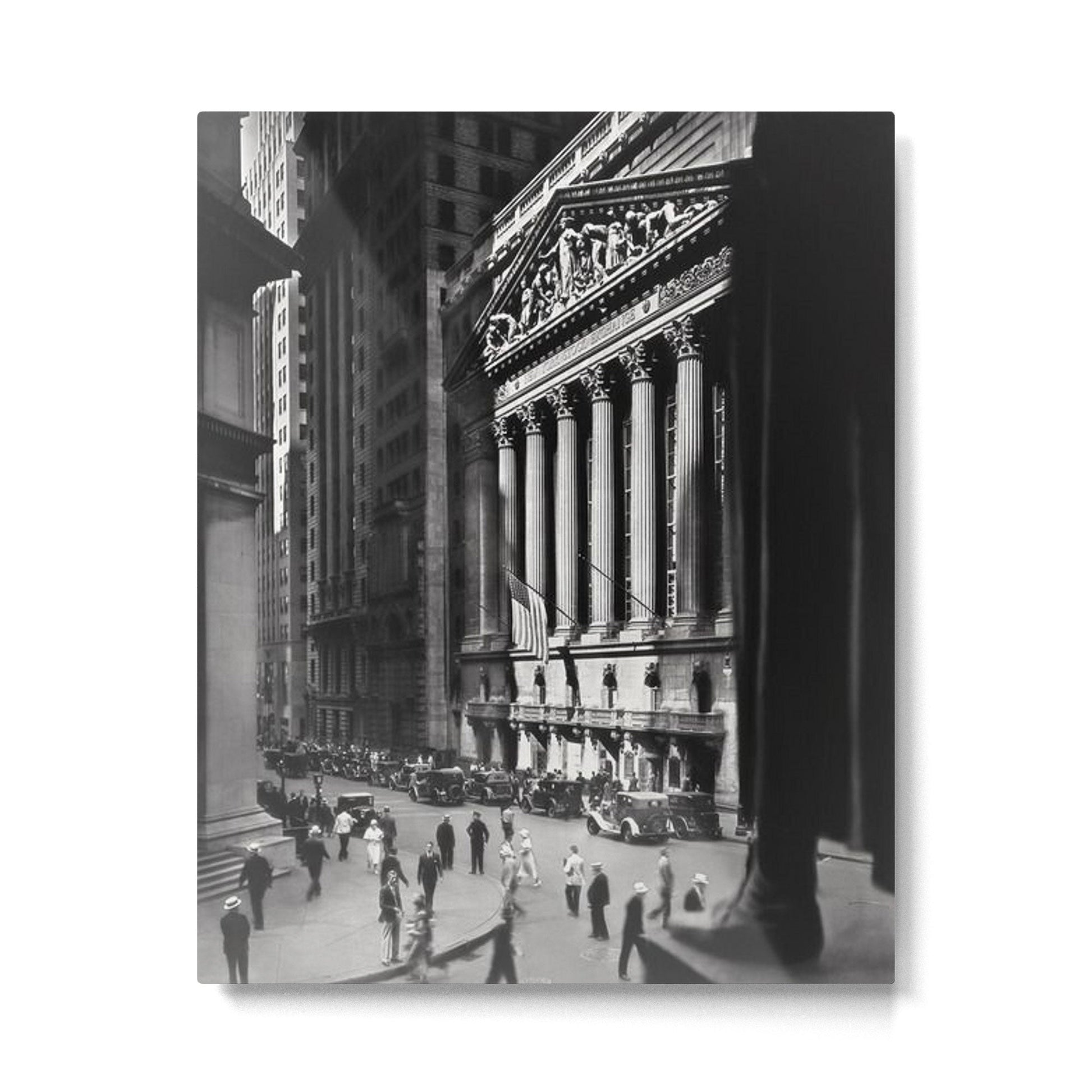 Wall Street, Stock Exchange, New York, New York black and white photograph Metal Print | TeksDecor