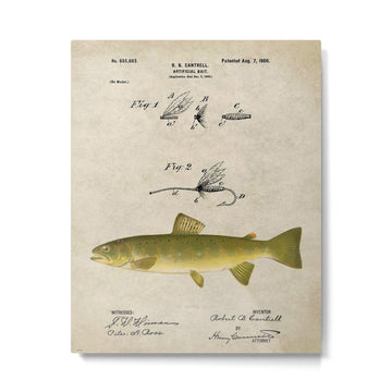 Vintage Brown Trout Fly Fishing Lure Patent Game Fish Identification Chart Metal Print | TeksDecor