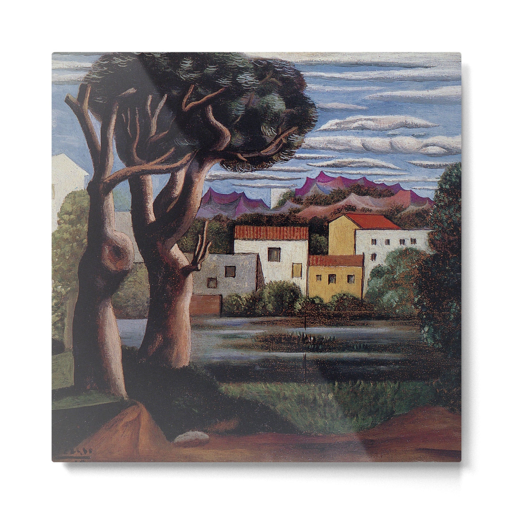 Pablo Picasso, Mediterranean Paysage (Landscape with Dead and Live Trees) (Paisaje con ?rbol muerto y vivo), oil on canvas landscape painting Metal Print | TeksDecor