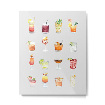 Classic Watercolor Cocktails Drinks Metal Print | TeksDecor