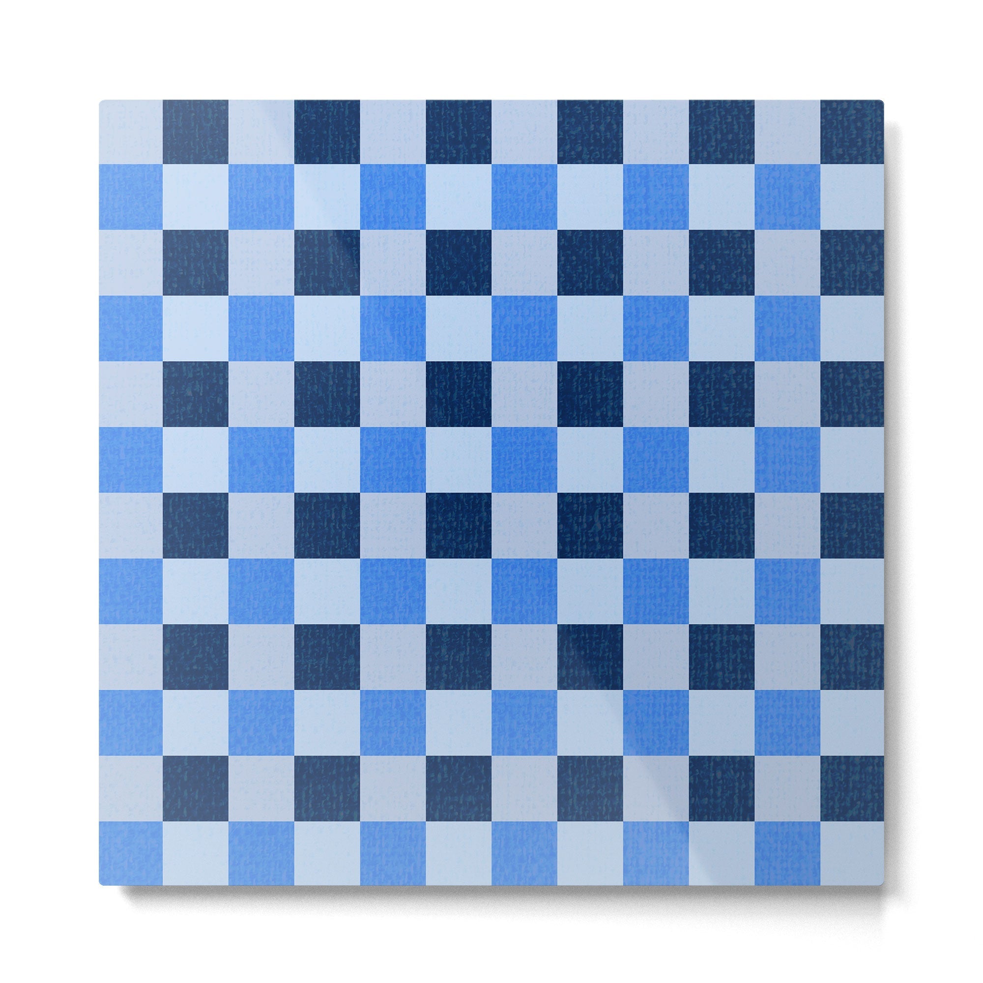 French Ocean Blue Checks Pattern Metal Print | TeksDecor