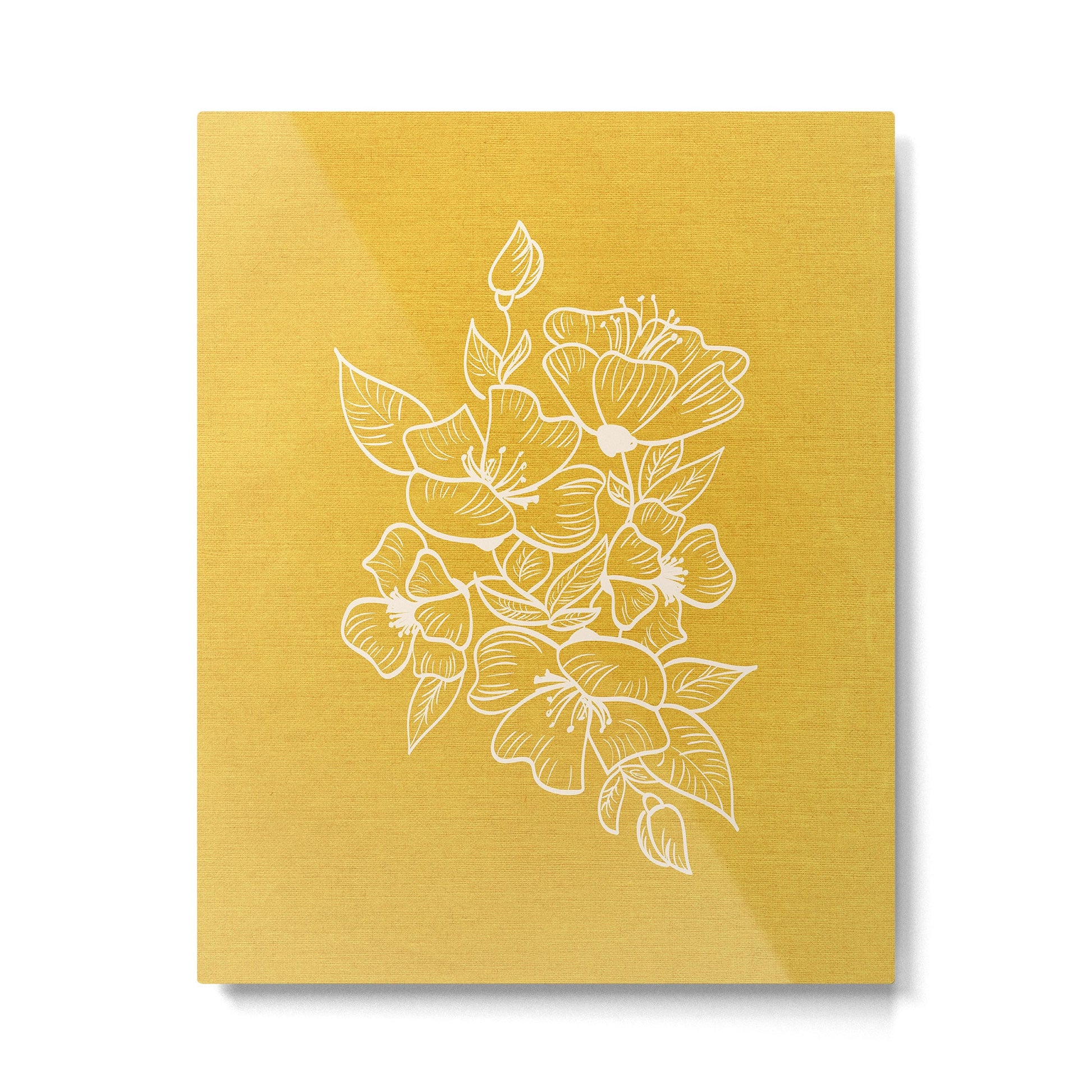 Scandinavian Brushed Gold Floral Ornament | Tropical Line Art Metal Print | TeksDecor