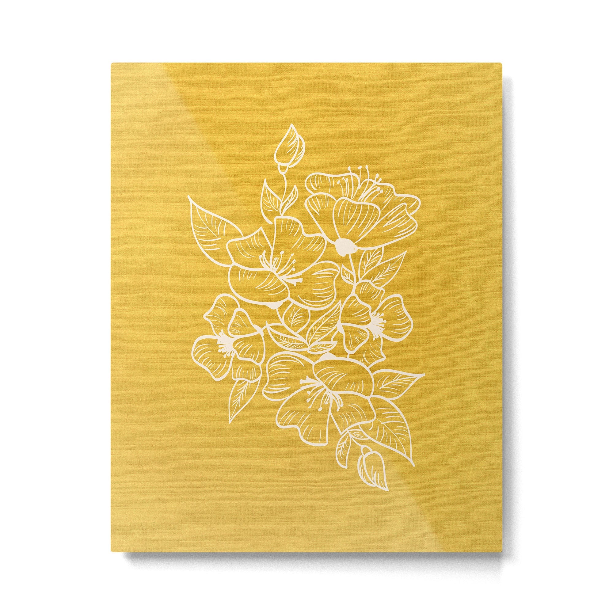 Scandinavian Brushed Gold Floral Ornament | Tropical Line Art Metal Print | TeksDecor