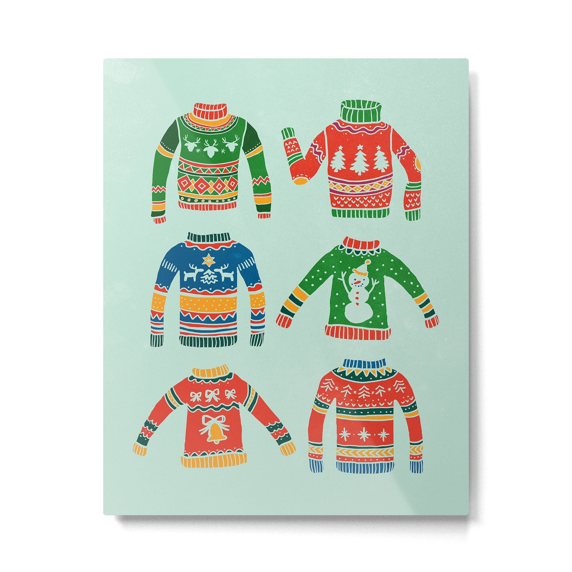Vintage Ugly Christmas Sweaters: Mint Green Edition Metal Print | TeksDecor