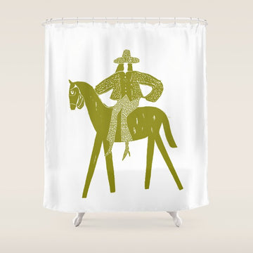 Solo Rider Dark Moss â Minimalist Cowboy Art Shower Curtain