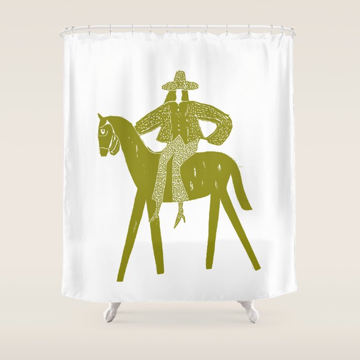 Solo Rider Dark Moss â Minimalist Cowboy Art Shower Curtain