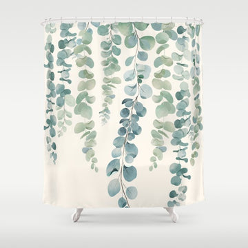 Watercolor Eucalyptus Leaves Shower Curtain