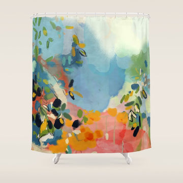 garden with sea view and olive tree Shower Curtain