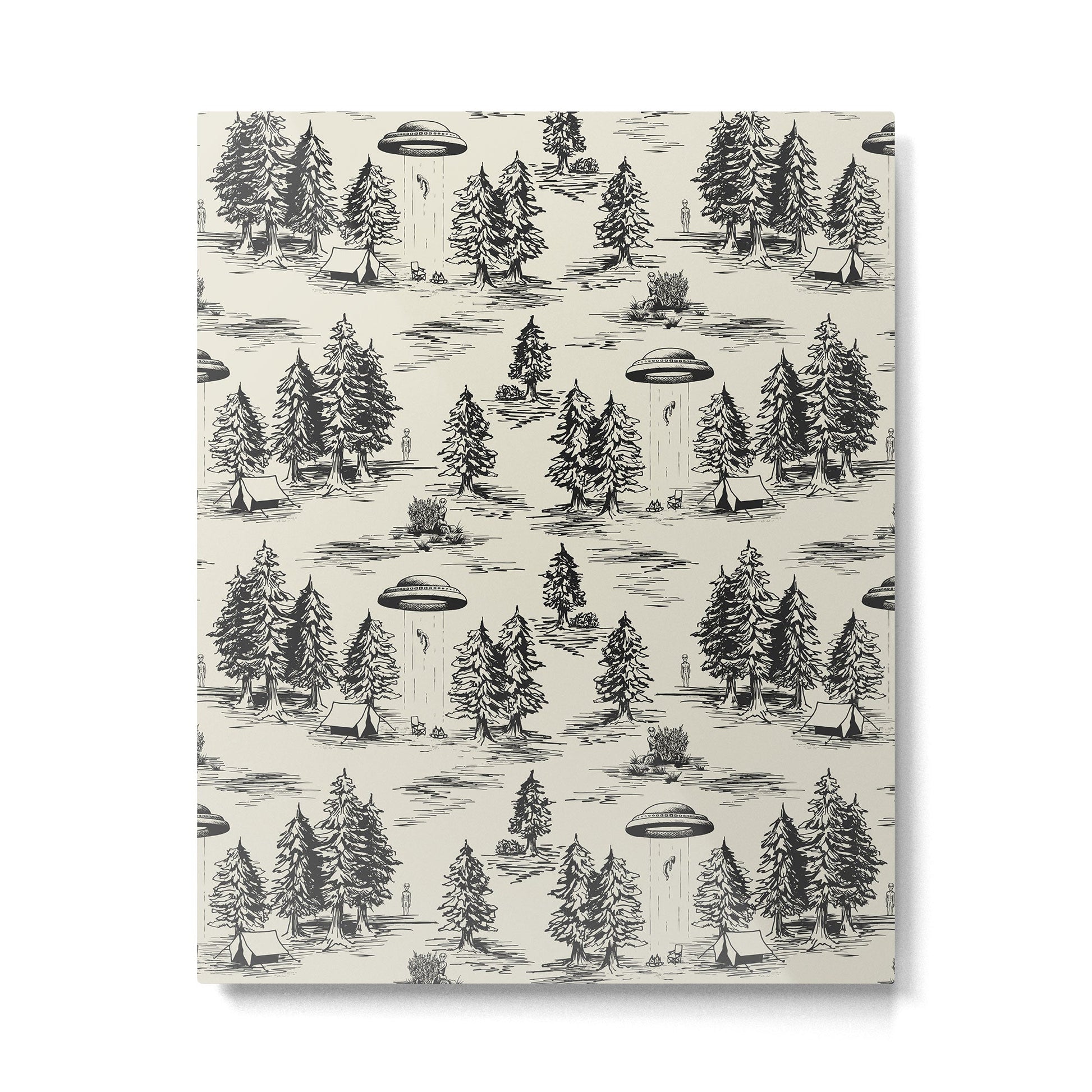 Black Alien Abduction Toile De Jouy Pattern Metal Print | TeksDecor