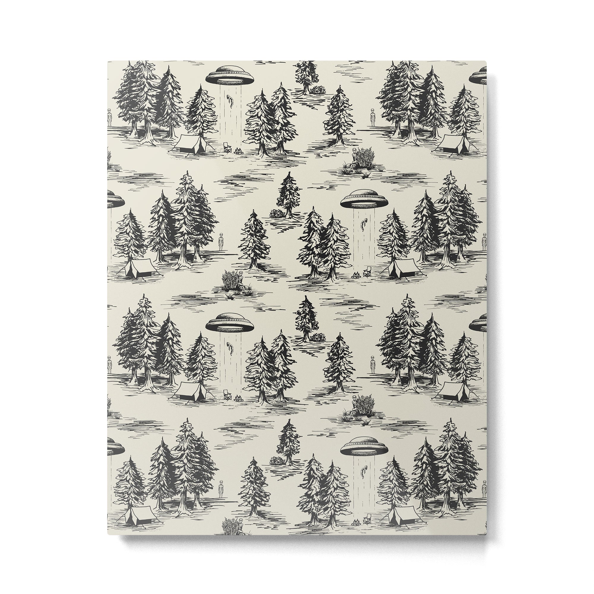 Black Alien Abduction Toile De Jouy Pattern Metal Print | TeksDecor