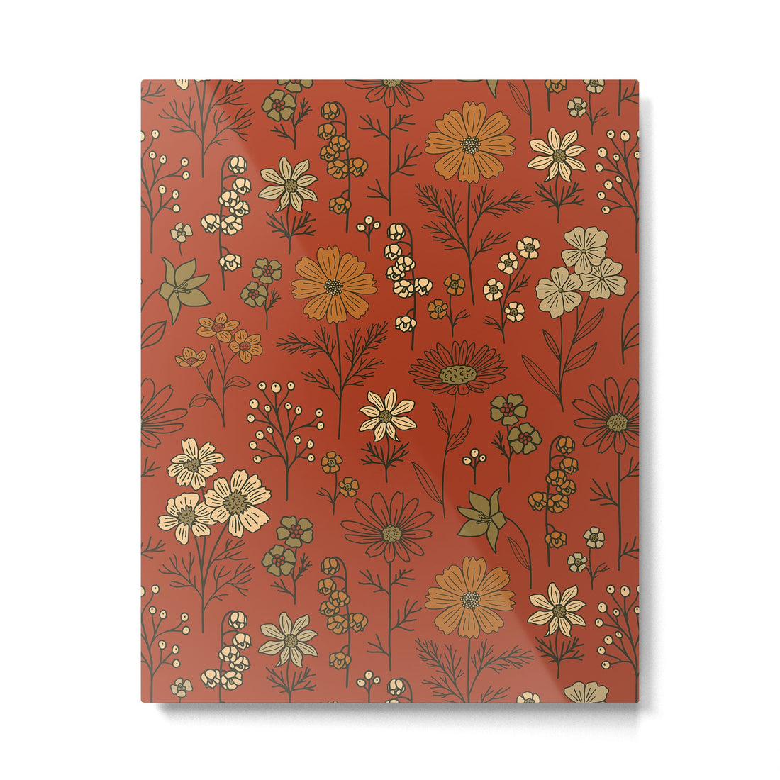 Burnt Orange & Olive Green Floral Metal Print | TeksDecor