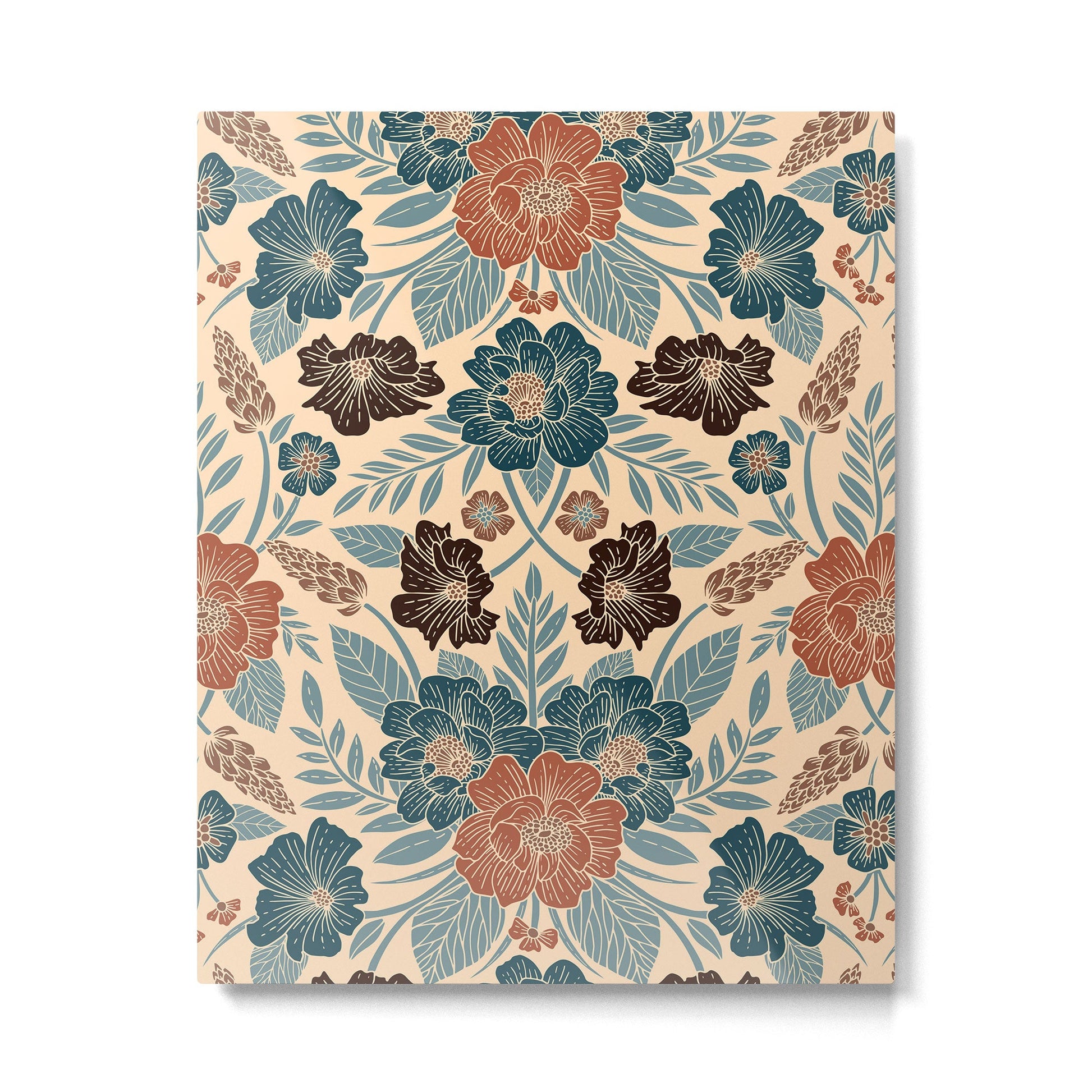 Fall Floral Pattern in Blue, Brown & Rust Metal Print | TeksDecor