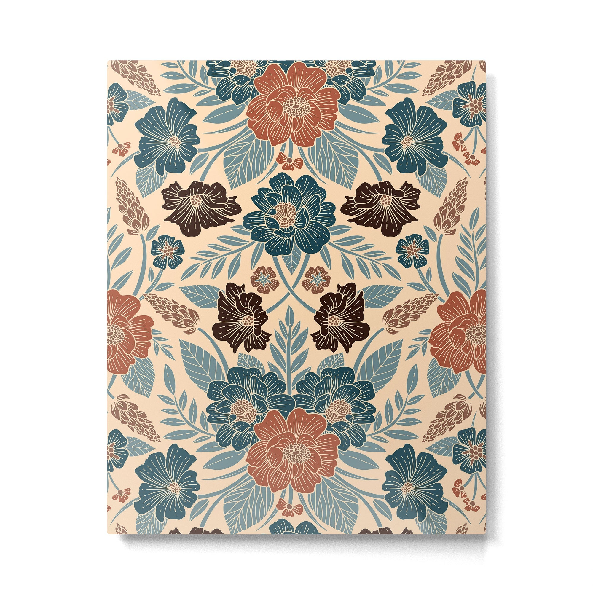 Fall Floral Pattern in Blue, Brown & Rust Metal Print | TeksDecor