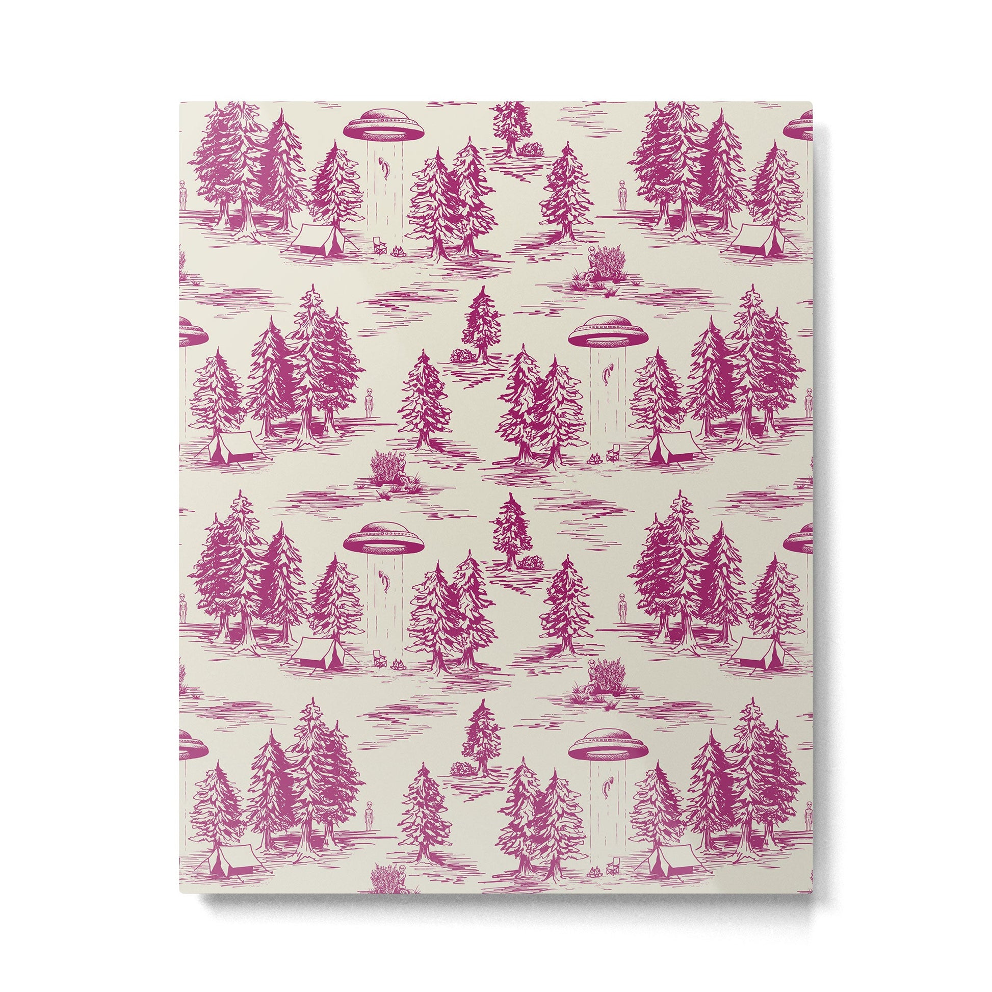 Magenta Alien Abduction Toile De Jouy Pattern Metal Print | TeksDecor