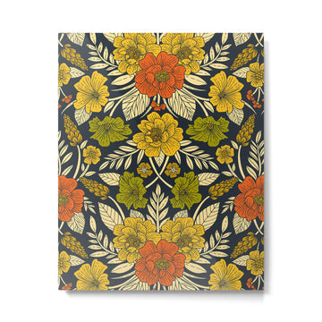 Modern Floral Pattern in Orange, Yellow, Green & Navy Metal Print | TeksDecor