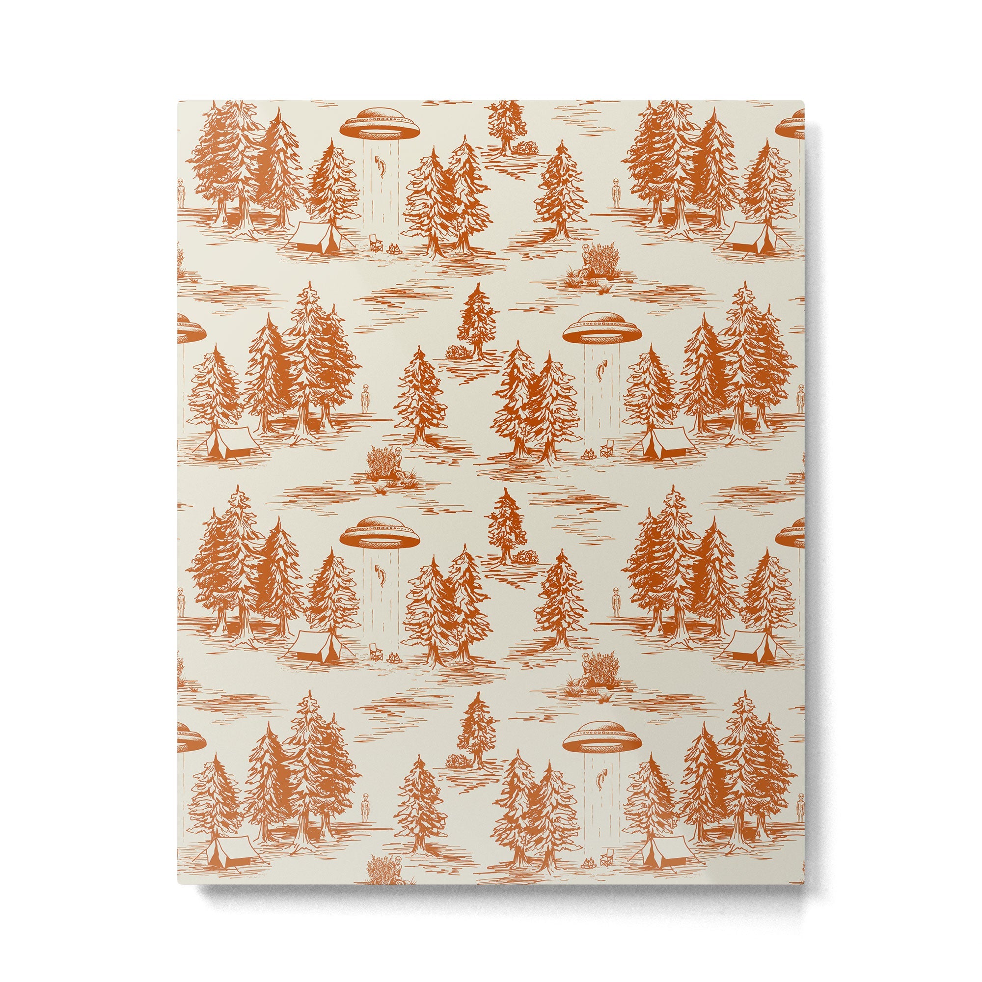 Orange Alien Abduction Toile De Jouy Pattern Metal Print | TeksDecor