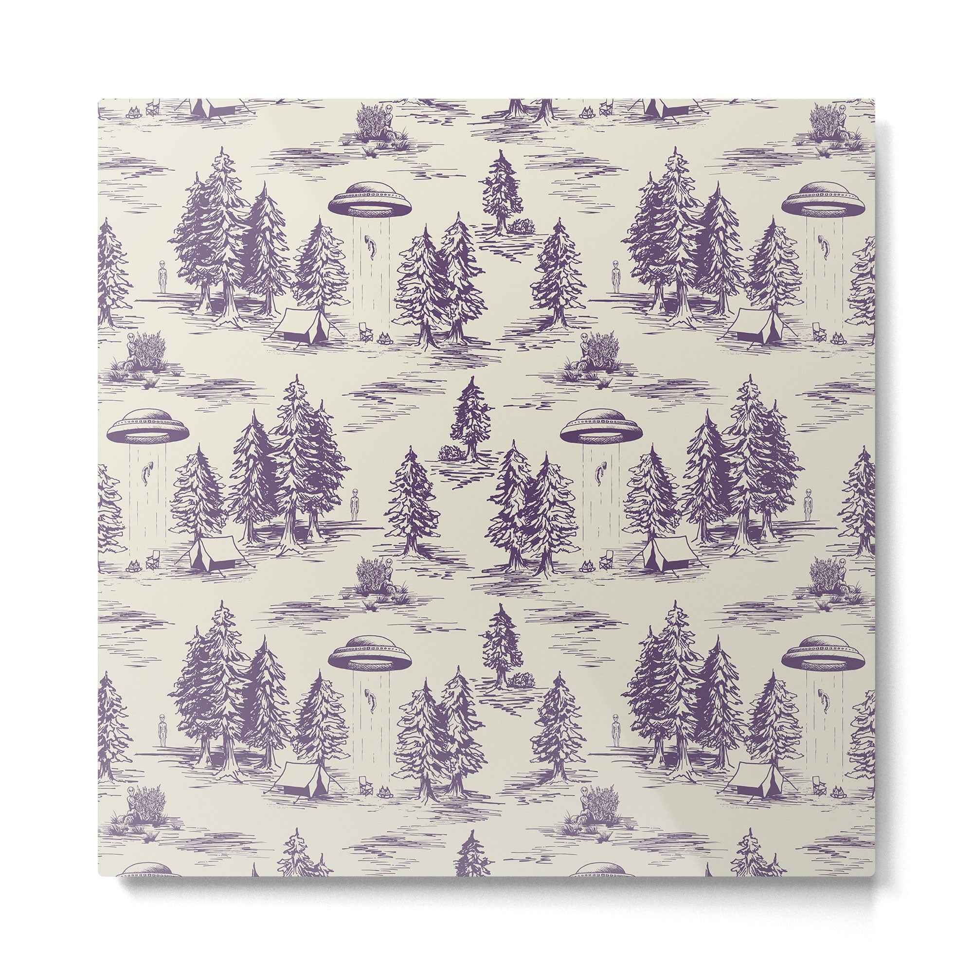 Purple Alien Abduction Toile De Jouy Pattern Metal Print | TeksDecor