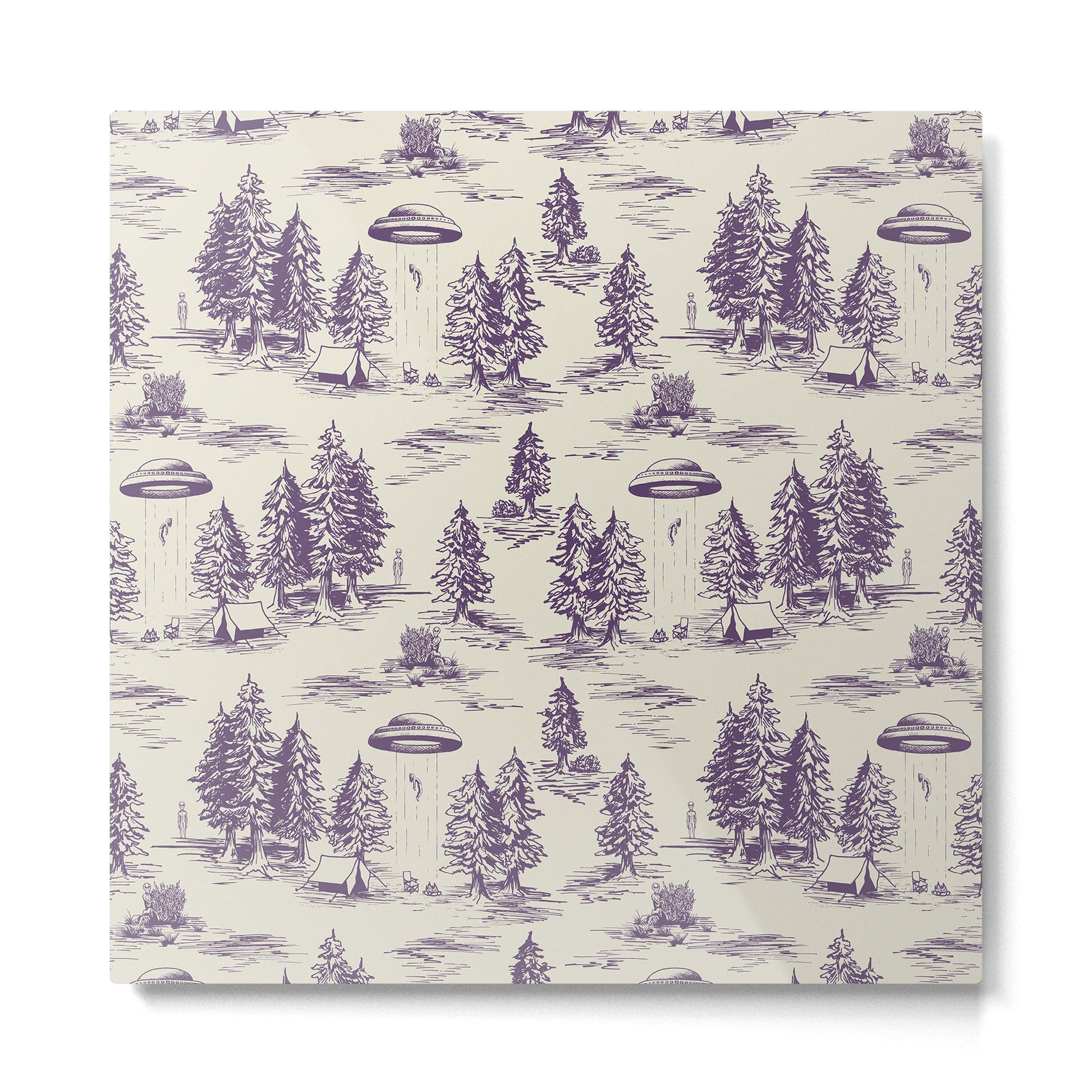 Purple Alien Abduction Toile De Jouy Pattern Metal Print | TeksDecor