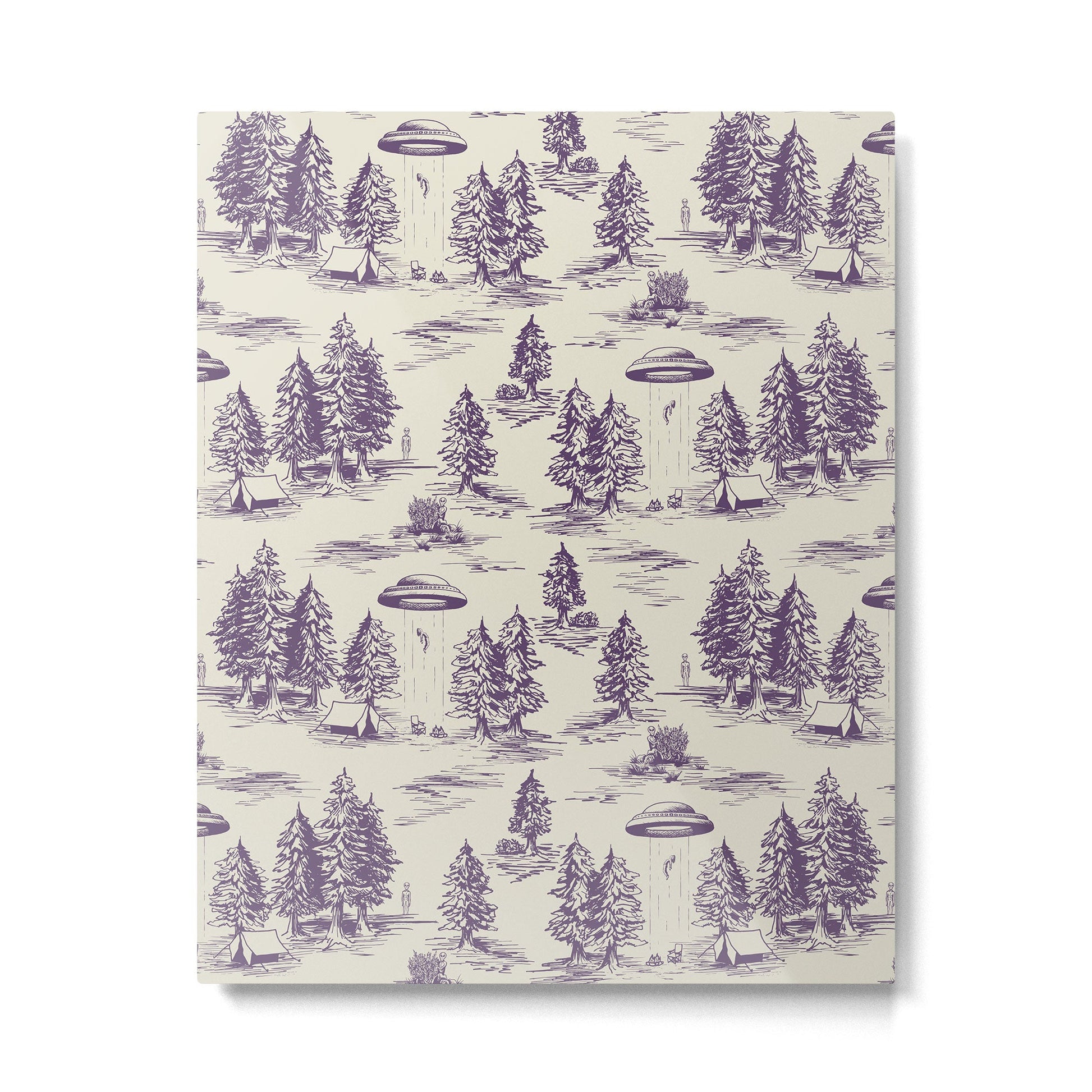 Purple Alien Abduction Toile De Jouy Pattern Metal Print | TeksDecor