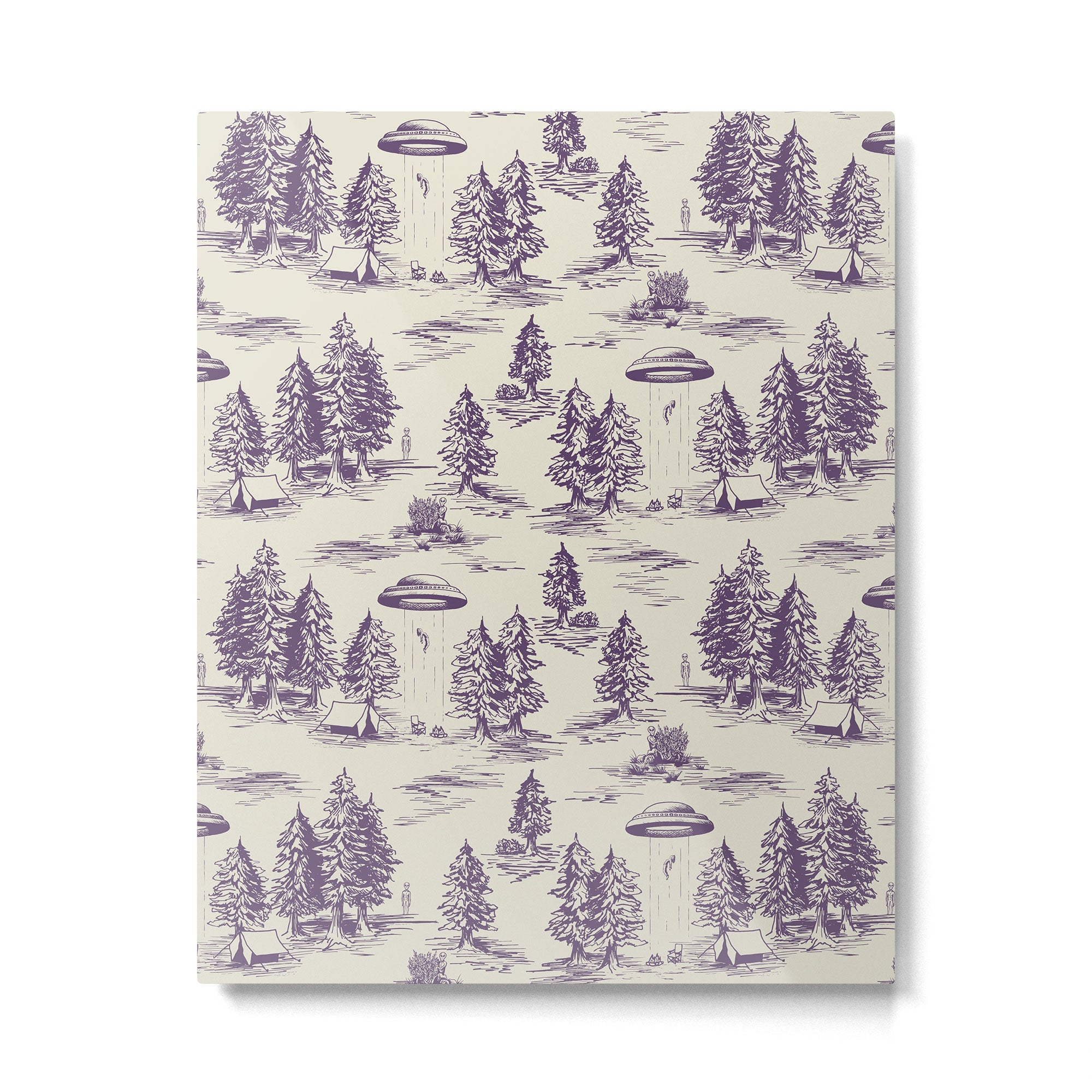 Purple Alien Abduction Toile De Jouy Pattern Metal Print | TeksDecor