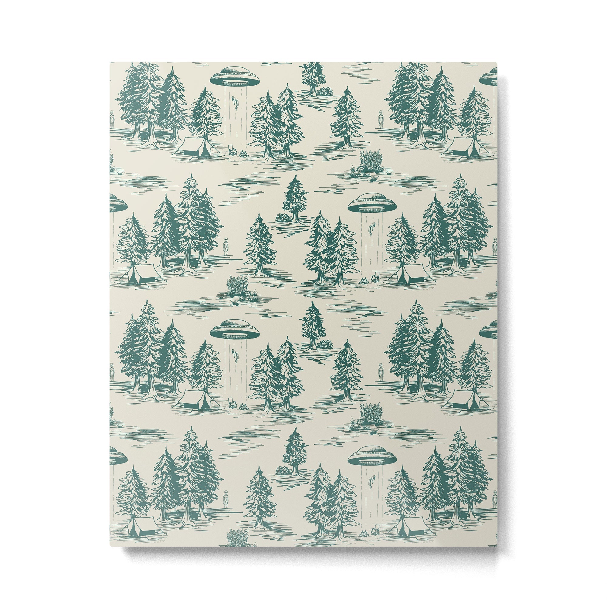 Teal Alien Abduction Toile De Jouy Pattern Metal Print | TeksDecor