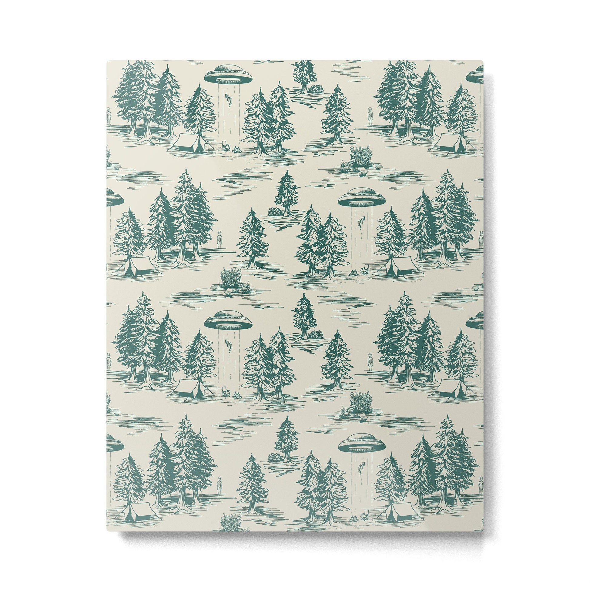 Teal Alien Abduction Toile De Jouy Pattern Metal Print | TeksDecor