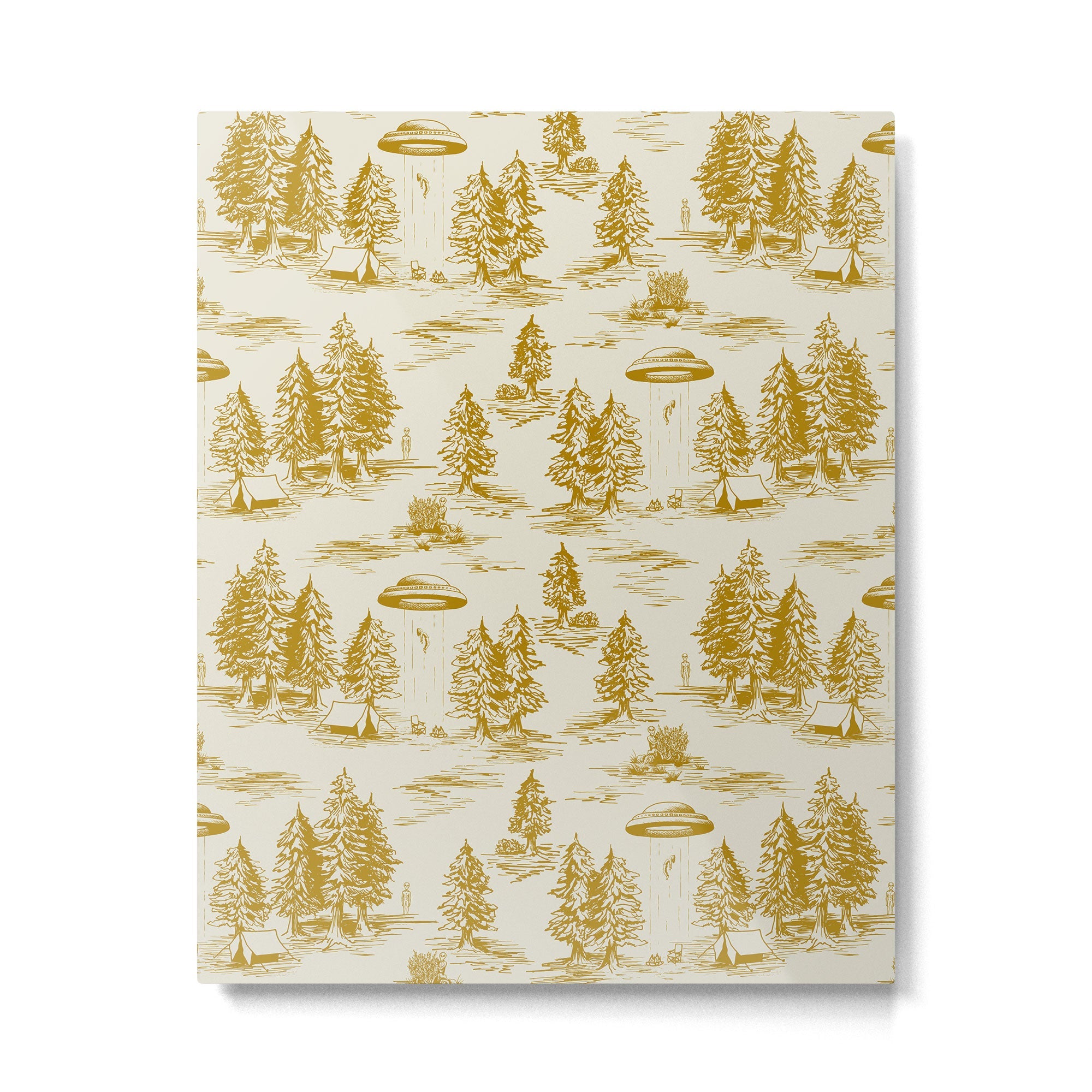 Yellow/Gold Alien Abduction Toile De Jouy Pattern Metal Print | TeksDecor