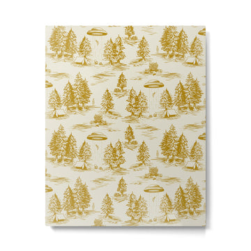 Yellow/Gold Alien Abduction Toile De Jouy Pattern Metal Print | TeksDecor