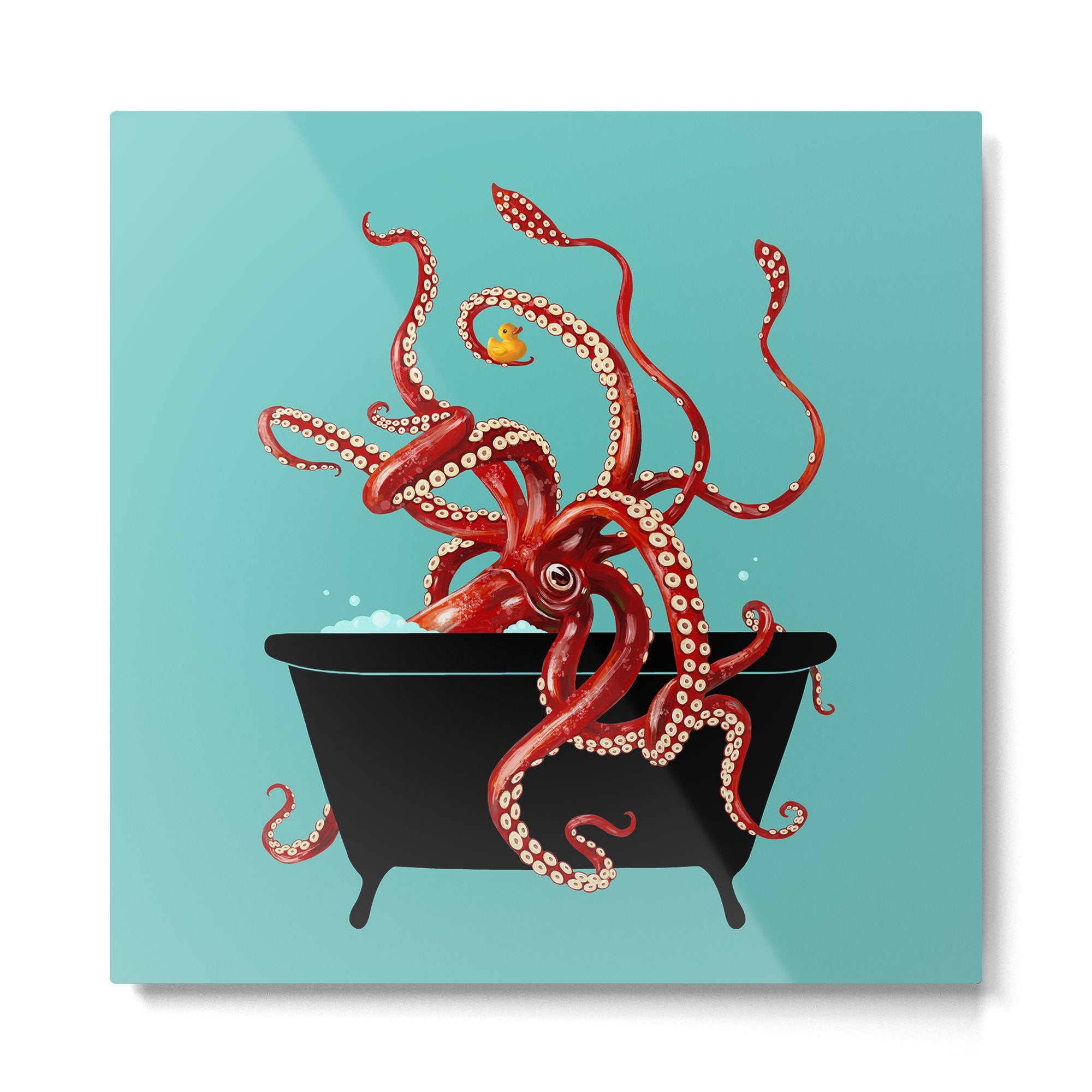 Giant Squid in Bathtub Metal Print | TeksDecor