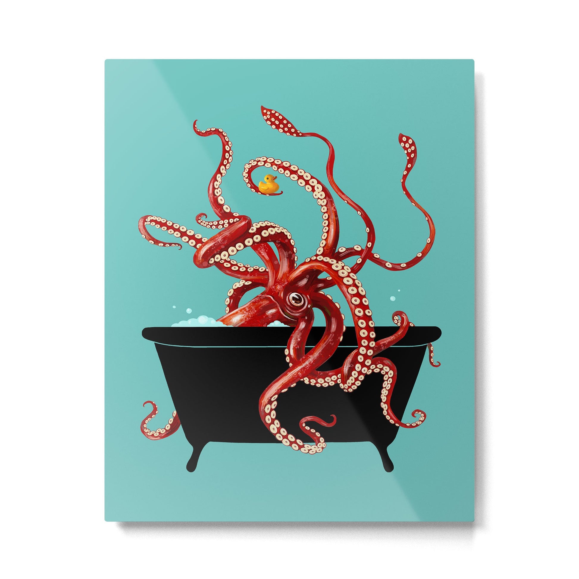 Giant Squid in Bathtub Metal Print | TeksDecor