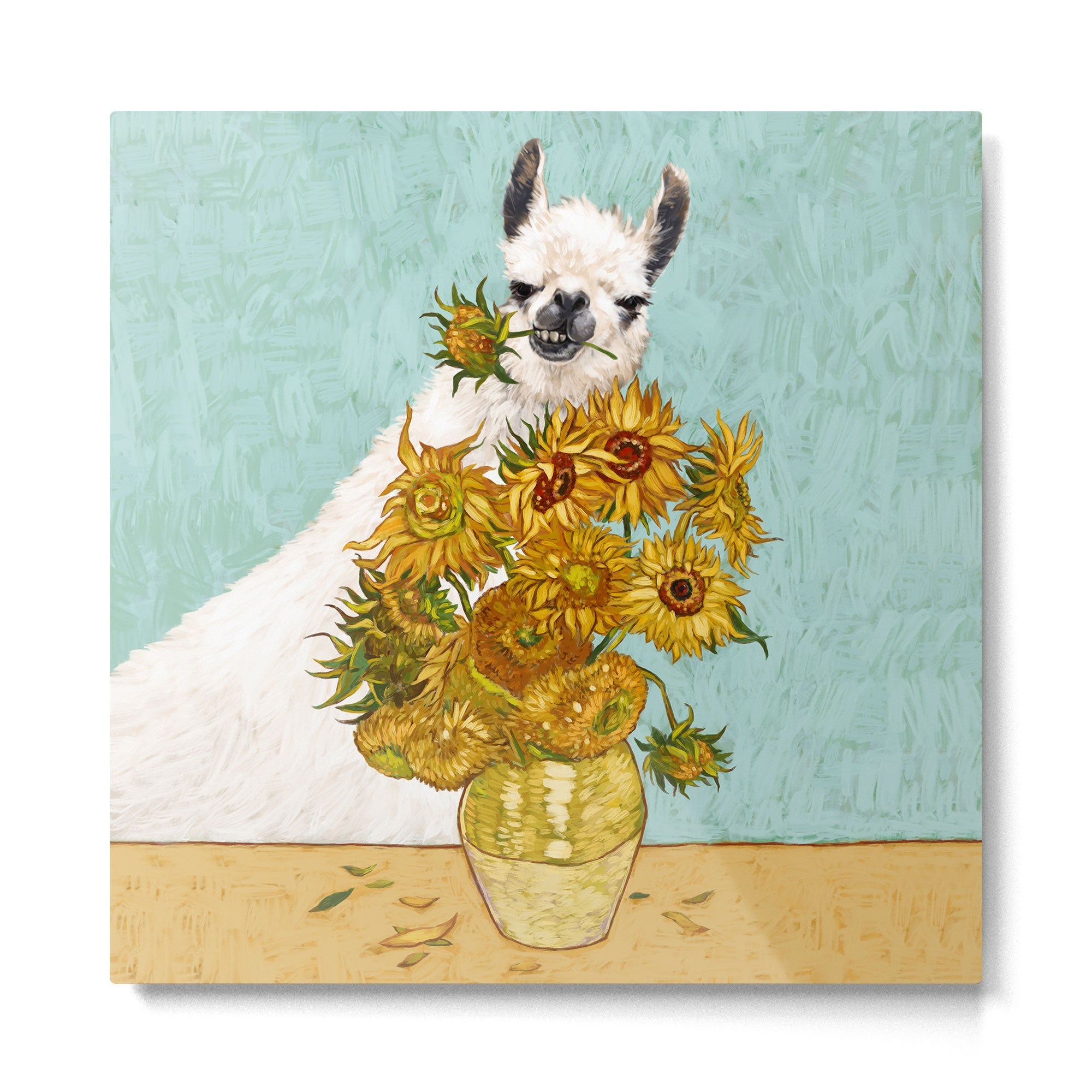 Naughty Llama and The Sunflowers Metal Print | TeksDecor