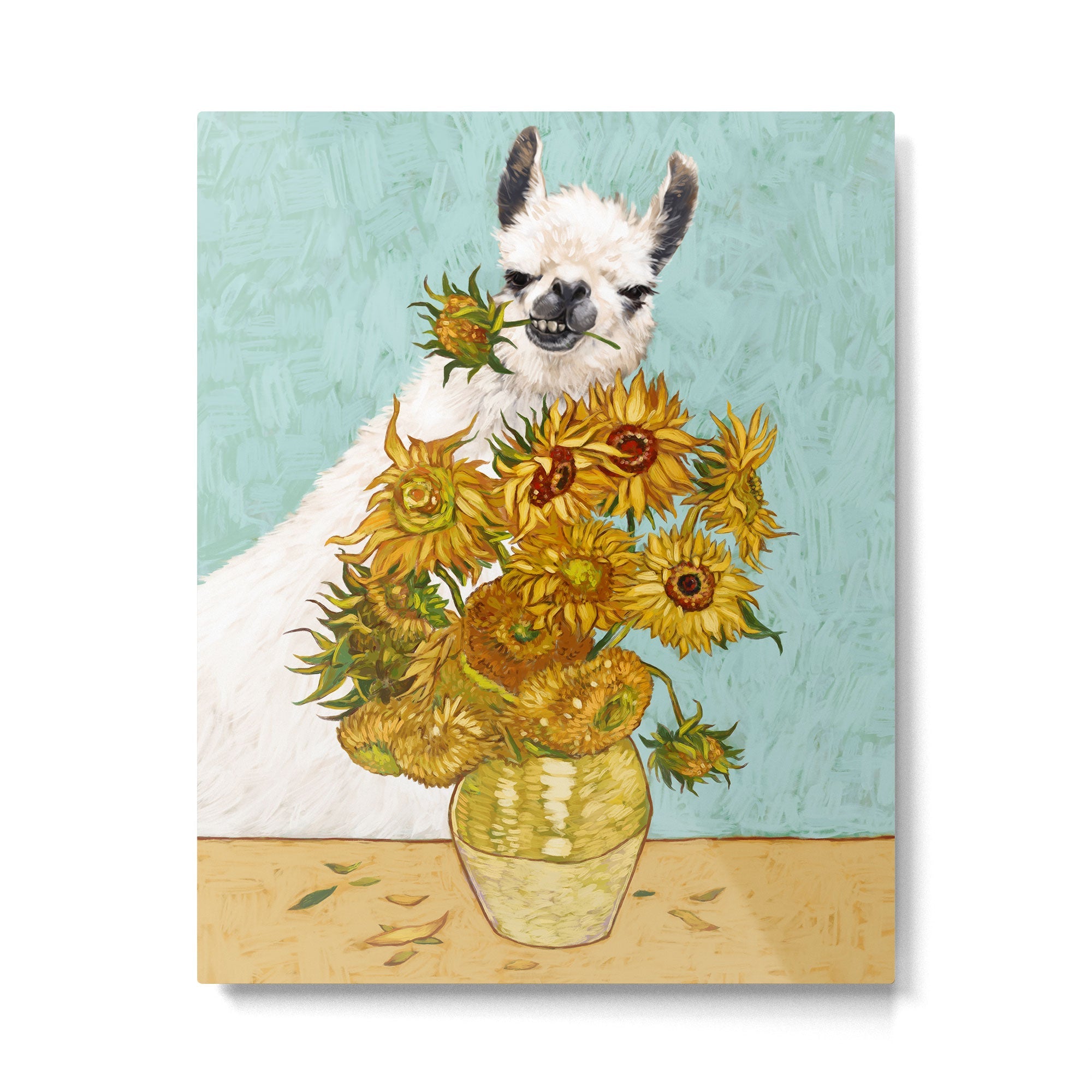 Naughty Llama and The Sunflowers Metal Print | TeksDecor