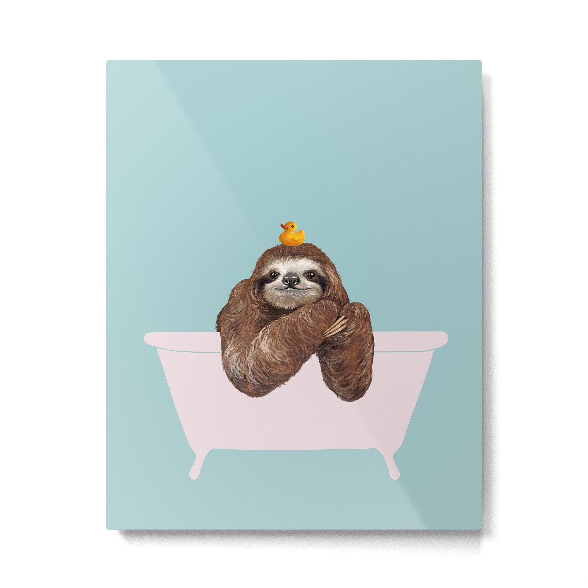 Sloth in Bathtub  Metal Print | TeksDecor
