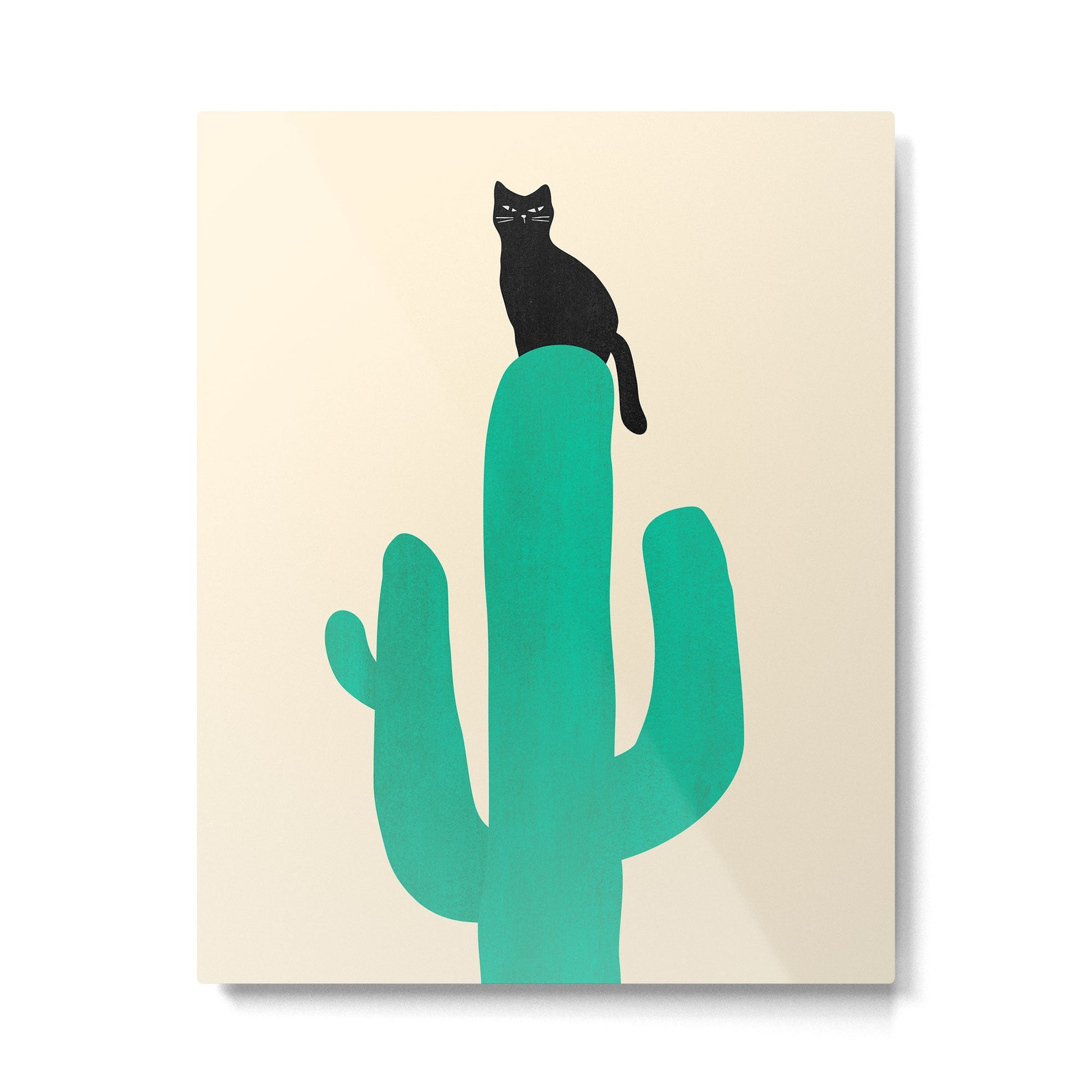Cat on cactus Metal Print | TeksDecor
