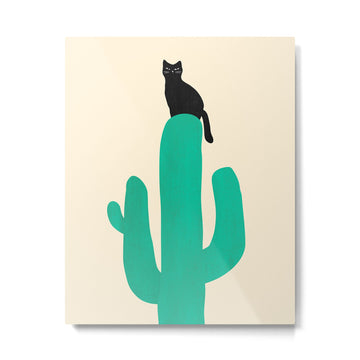 Cat on cactus Metal Print | TeksDecor