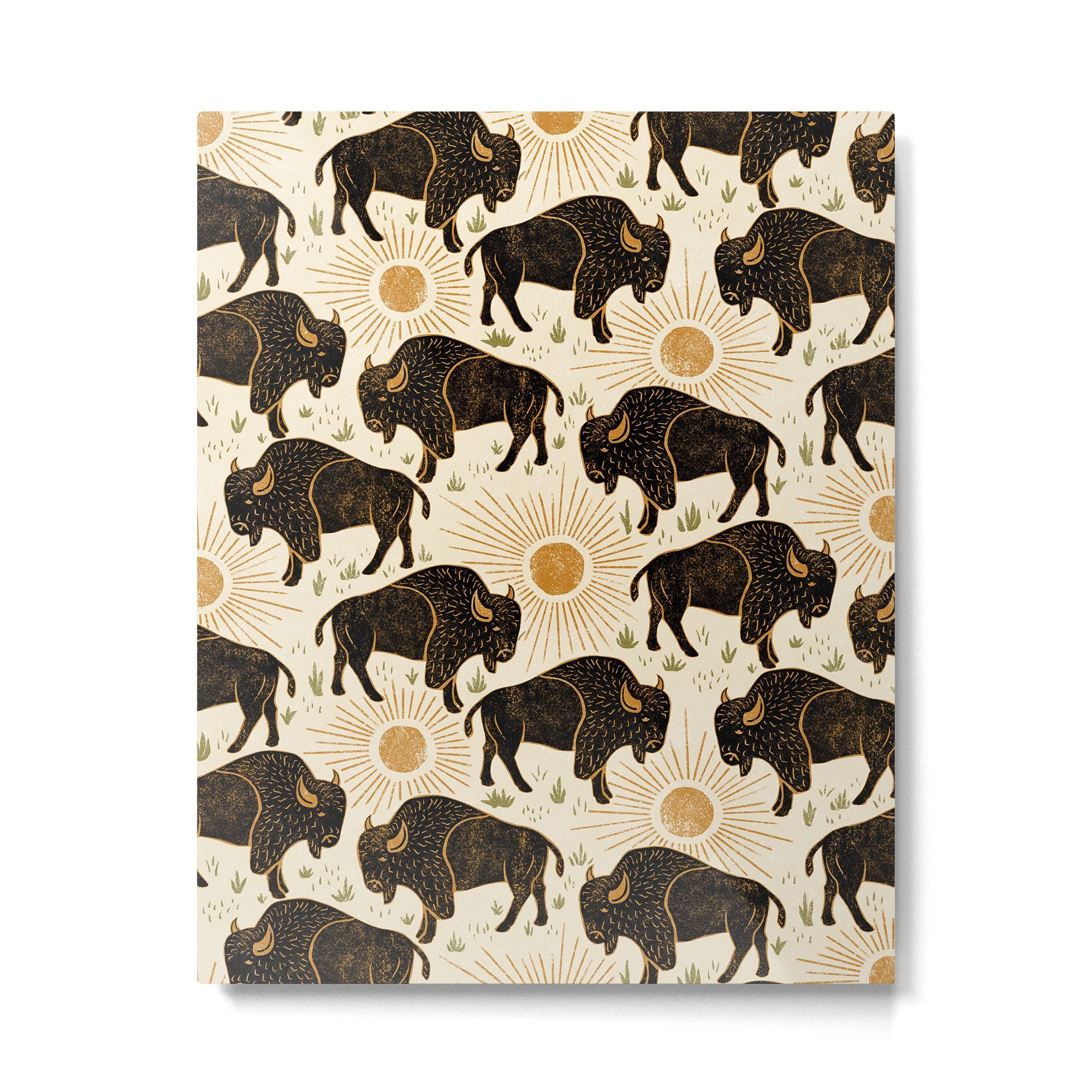 Bison - black, gold, moss green, and cream Metal Print | TeksDecor