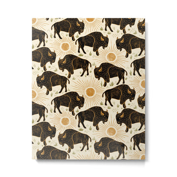 Bison - black, gold, moss green, and cream Metal Print | TeksDecor