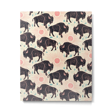 Bison - black, pink, teal, on cream Metal Print | TeksDecor
